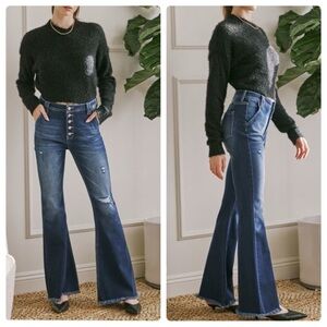Kancan Dark Wash High Rise Flare Jeans